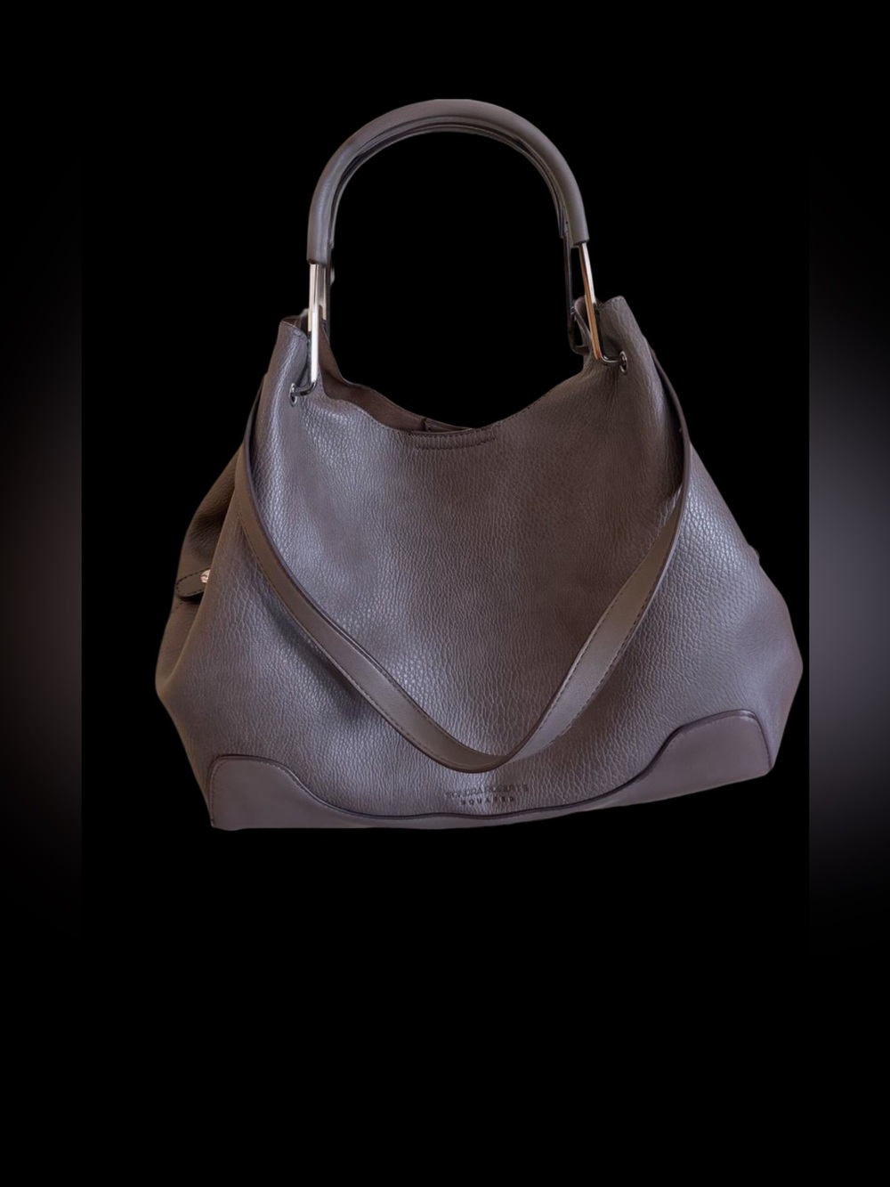 Sondra Roberts “Squared” TAUPE (Grey) Pebbled Vegan Leather Shoulder Hobo Tote